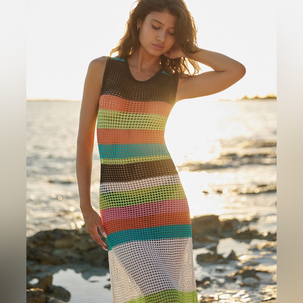 NWOT PQ Coverup Colorful Striped Crochet Dress